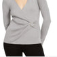 Suéter feminino Petite Metallic-Knit Faux-Wrap da INC International Concepts, cinza, tamanho Petite G