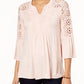 Top feminino estilo &amp; co com manga sino e acabamento em crochê, tamanho pequeno, rosa