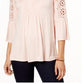 Top feminino estilo &amp; co com manga sino e acabamento em crochê, tamanho pequeno, rosa
