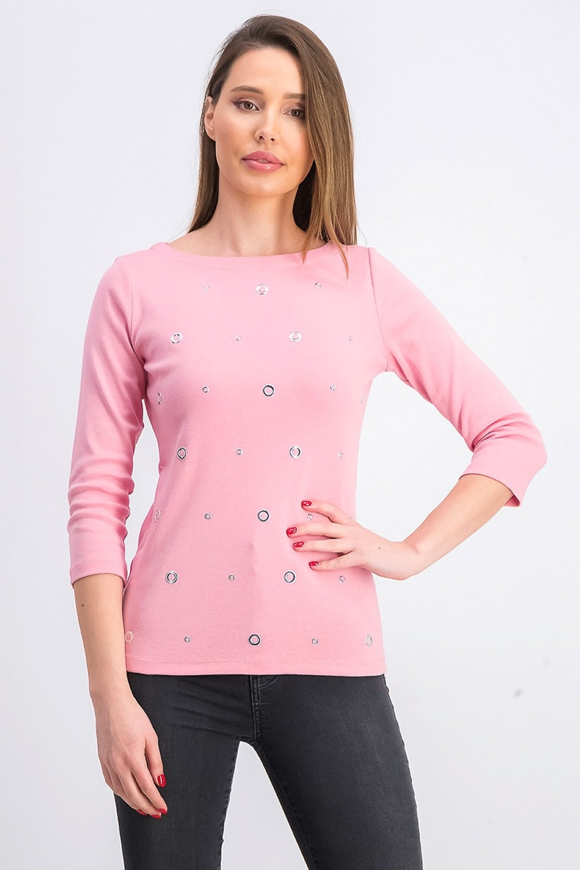 Karen Scott Top Feminino de Algodão com Ilhós Rosa Tamanho Médio