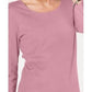 Karen Scott Top Feminino Petite Renda Gola Quadrada Manga 3/4 Rosa Tamanho Pequeno X-Grande