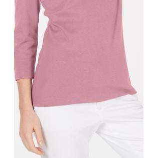 Karen Scott Top Feminino Petite Renda Gola Quadrada Manga 3/4 Rosa Tamanho Pequeno X-Grande