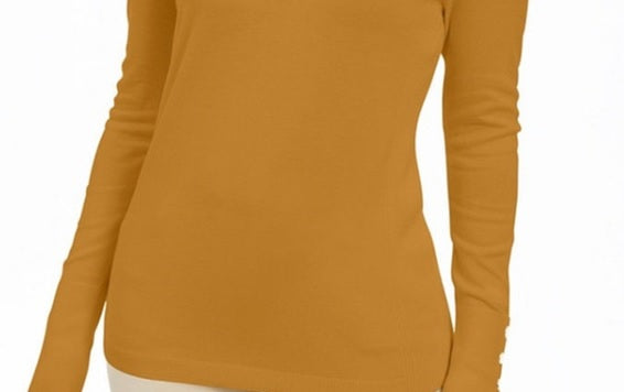 Suéter feminino com decote em V e mangas enfeitadas, tamanho extragrande, dourado, da coleção JM