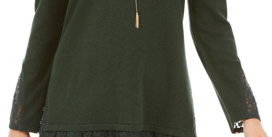 Top feminino estilo &amp; co com alças finas e renda verde tamanho pettite extragrande