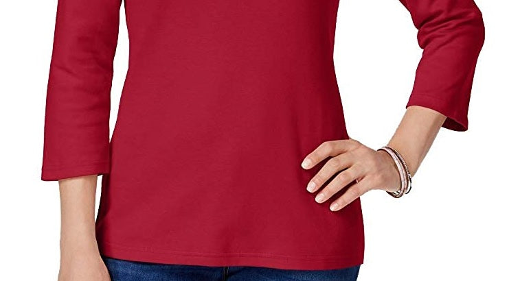 Karen Scott Top feminino com decote redondo, vermelho, tamanho extragrande