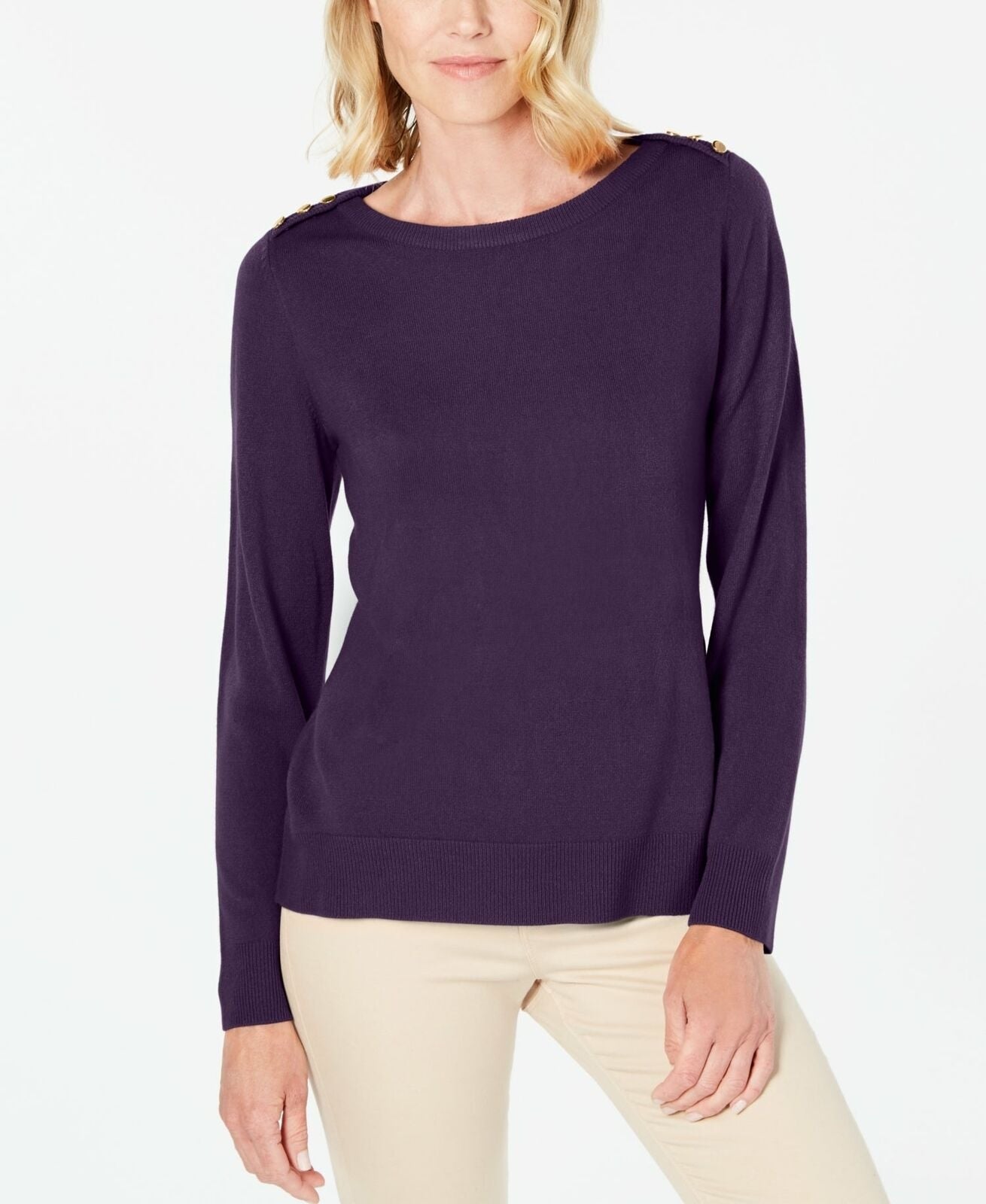 Karen Scott Suéter Feminino Petite com Ombros Abertos Roxo Tamanho Médio