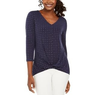 JM Colletion Top Feminino com Detalhe de Torção na Frente Azul Marinho Tamanho P