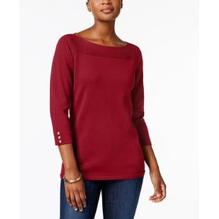 Karen Scott Suéter Feminino de Algodão Petite Vermelho Tamanho Petite X-Large