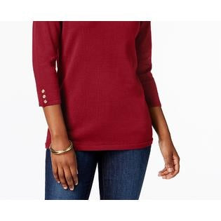 Karen Scott Suéter Feminino de Algodão Petite Vermelho Tamanho Petite X-Large