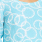 Blusa feminina estampada Amalfi com mangas divididas, tamanho P, branca/azul-marinho