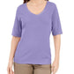 Blusa feminina Karen Scott com decote em V e detalhes em botões, roxa, tamanho pequeno