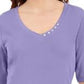 Blusa feminina Karen Scott com decote em V e detalhes em botões, roxa, tamanho pequeno