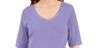 Blusa feminina Karen Scott com decote em V e detalhes em botões, roxa, tamanho pequeno