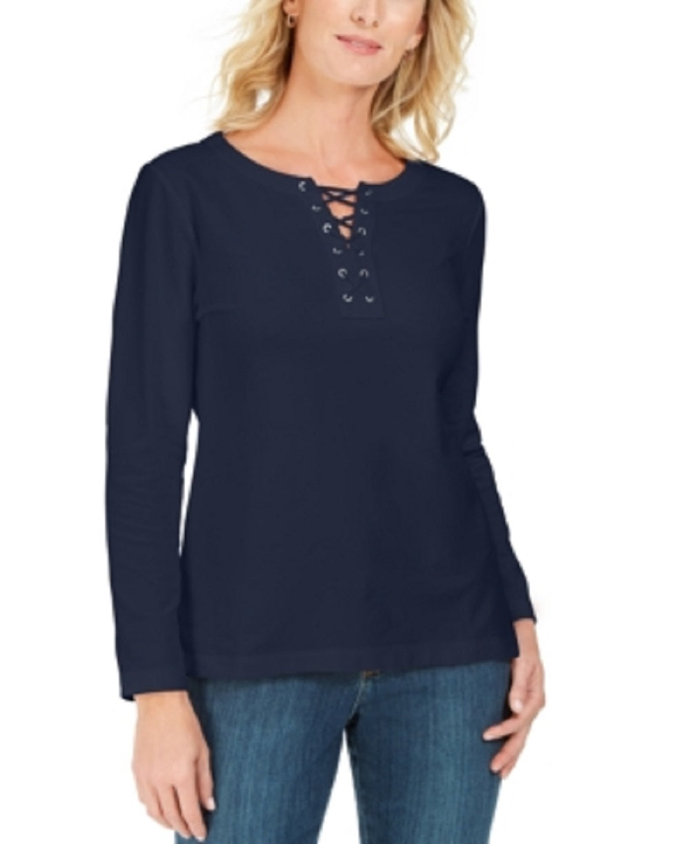 Moletom feminino Karen Scott French Terry com cadarço, azul marinho, tamanho pequeno