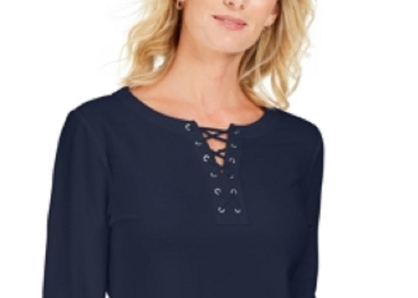 Moletom feminino Karen Scott French Terry com cadarço, azul marinho, tamanho pequeno