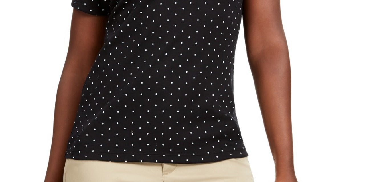 Camiseta feminina Karen Scott com estampa de bolinhas, preta, tamanho pequeno
