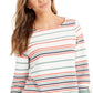 Blusa feminina listrada com mangas amarradas Charter Club, branca/listrada, tamanho X-S