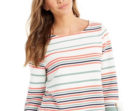 Blusa feminina listrada com mangas amarradas Charter Club, branca/listrada, tamanho X-S