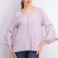 Blusa feminina estilo &amp; co com manga sino e acabamento em crochê, lilás pintado, tamanho pequeno
