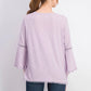 Blusa feminina estilo &amp; co com manga sino e acabamento em crochê, lilás pintado, tamanho pequeno