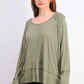 Top estilo swing alto e baixo feminino verde oliva, tamanho pequeno