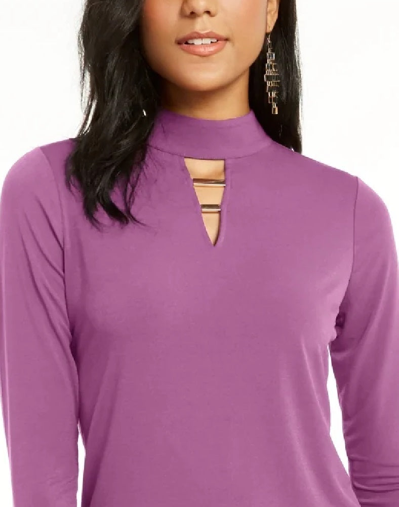 Thalia Sodi Top feminino com decote careca e acabamento em hardware, roxo, tamanho extragrande