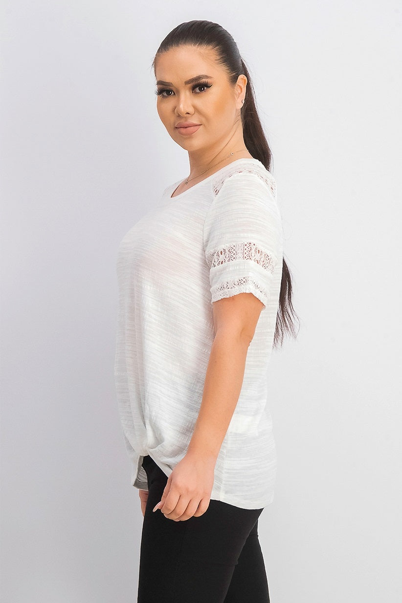Top feminino de renda com detalhes estilo &amp; co, branco, tamanho GG