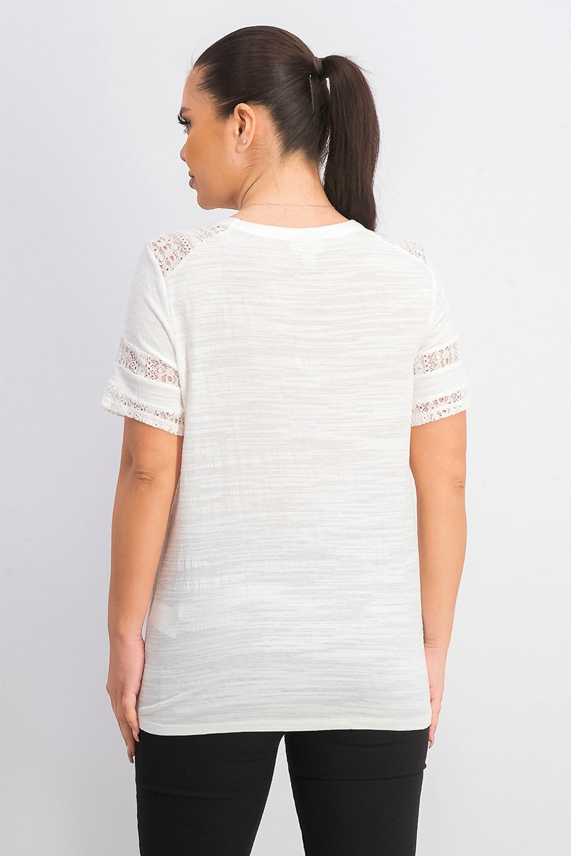 Top feminino de renda com detalhes estilo &amp; co, branco, tamanho GG