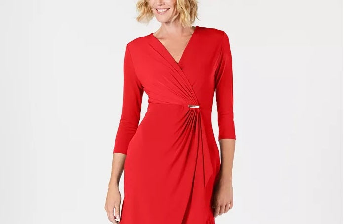 Vestido envelope falso feminino Charter Club Petite, tamanho vinho, pequeno e pequeno