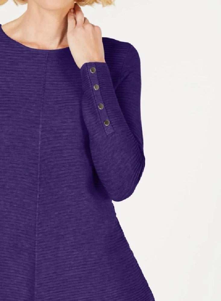 Alfani Suéter feminino pequeno com detalhes canelados e botões de pressão, roxo, tamanho médio