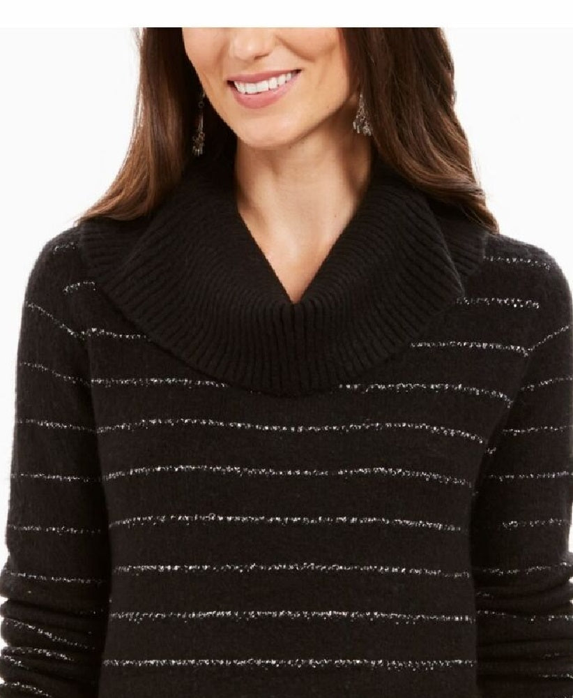 Suéter feminino com decote em V e manga 3/4 embelezado, tamanho preto, tamanho PM