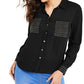 Camisa feminina Thalia Sodi com tachas, preta, tamanho grande