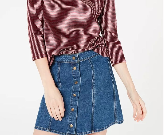 Camisa listrada feminina Maison Jules com manga 3/4, vinho, tamanho extrapequeno