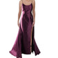 Vestido de festa feminino B Darlin Juniors em cetim com fenda e espartilho, roxo, tamanho 9/10