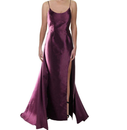 Vestido de festa feminino B Darlin Juniors em cetim com fenda e espartilho, roxo, tamanho 9/10