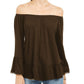 Blusa feminina estilo &amp; co, ombro de fora, manga sino, marrom, tamanho X-S