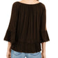 Blusa feminina estilo &amp; co, ombro de fora, manga sino, marrom, tamanho X-S