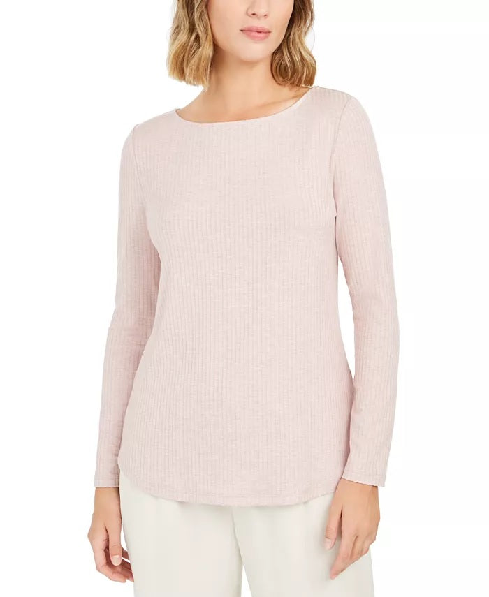 Charter Club Top feminino com decote canoa canelado pequeno, rosa, tamanho PL