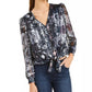 Blusa feminina estampada pequena com amarração na bainha, tamanho pequeno, azul, da INC International Concepts