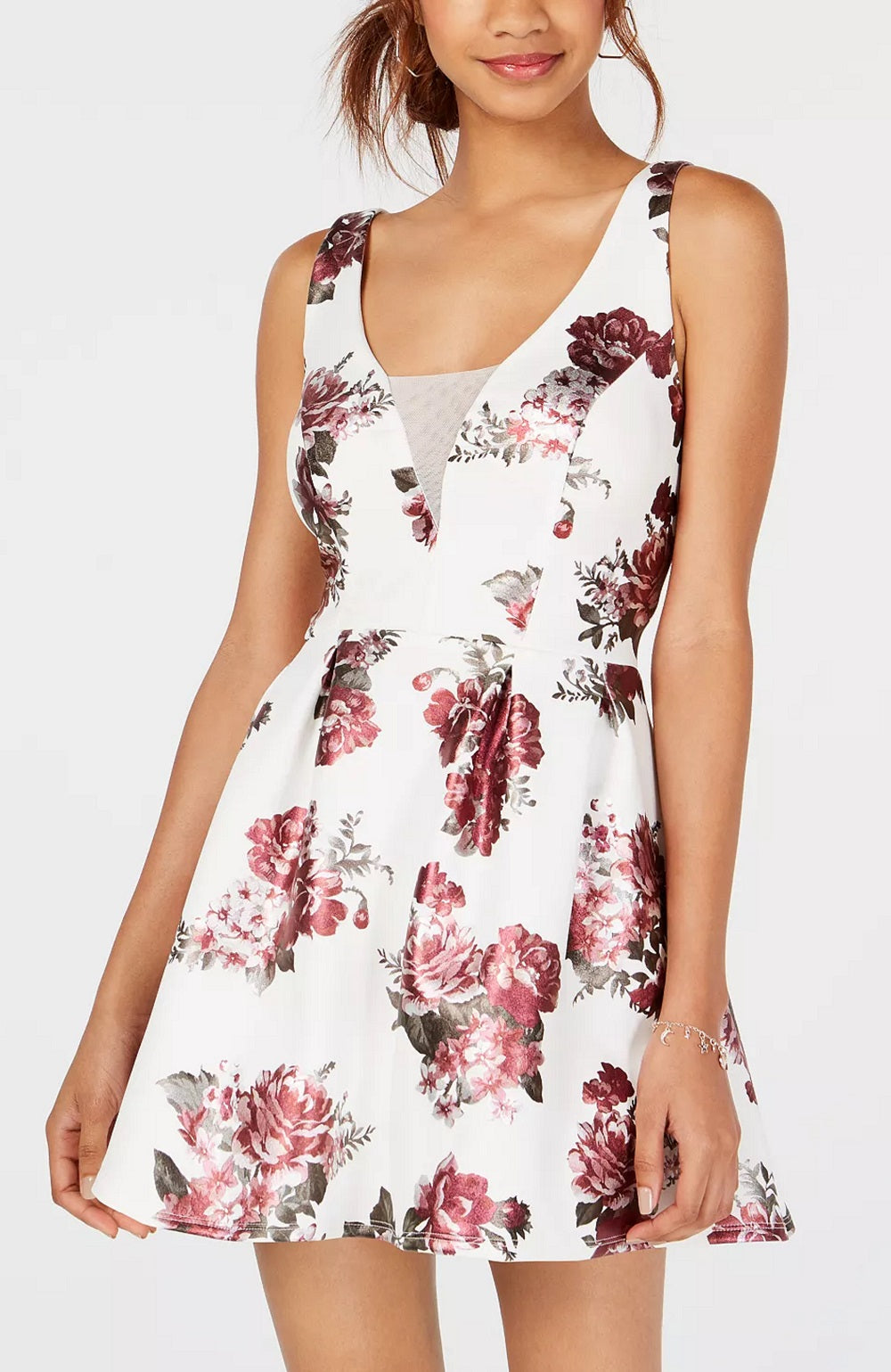 Vestido curto feminino Crystal Dolls, sem mangas, com decote em V e ajuste folgado, tamanho 1, branco