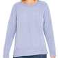 Blusa feminina texturizada mesclada manga comprida gola redonda azul tamanho grande