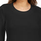 Camiseta feminina de malha texturizada com estampa de manga comprida e gola redonda, preta, tamanho pequeno e pequeno