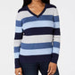 Karen Scott Suéter Feminino de Algodão com Decote em V e Blocos de Cores Azul Tamanho XS