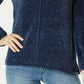 Blusa feminina texturizada mesclada manga comprida gola redonda azul tamanho XS