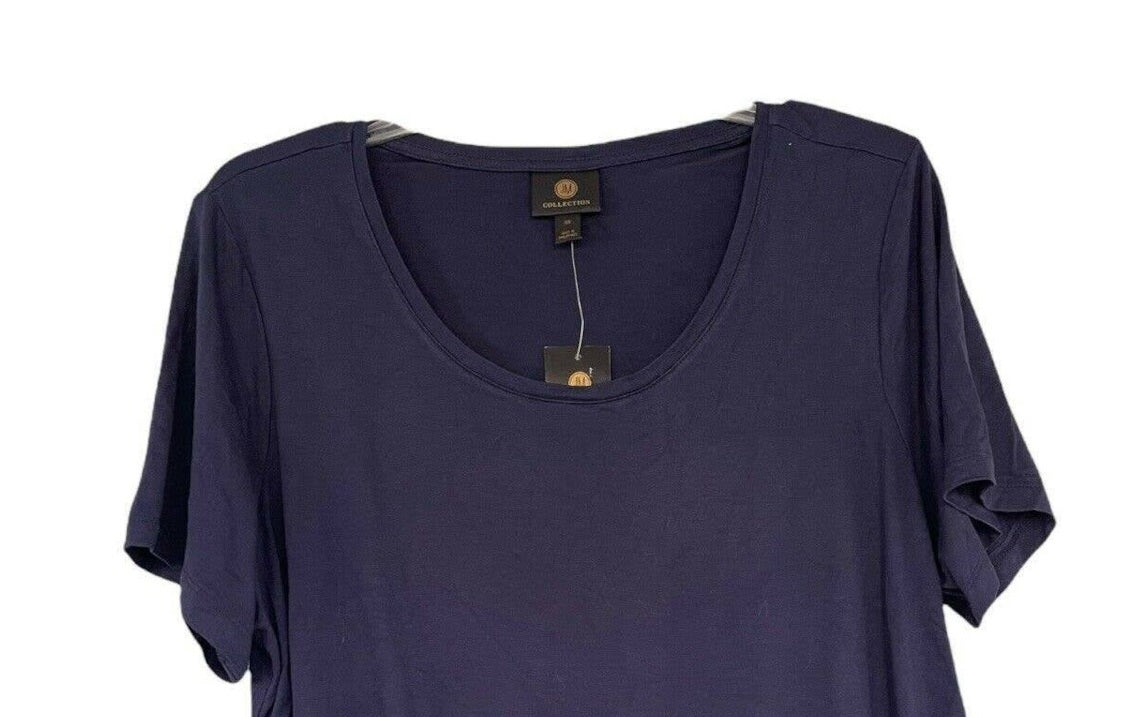 JM Collection Top feminino com decote redondo, azul, tamanho XX-G
