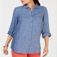 Camisa de linho feminina Charter Club azul tamanho X-G