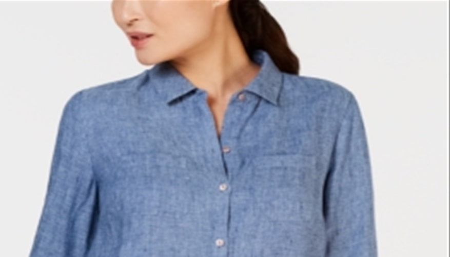 Camisa de linho feminina Charter Club azul tamanho X-G