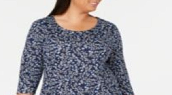 Vestido rodado com estampa floral feminino Karen Scott, azul, tamanho pequeno e pequeno