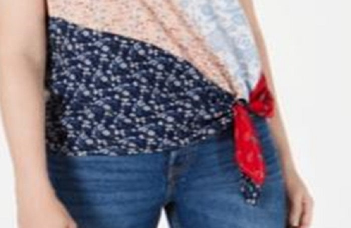 Top feminino com amarração lateral e patch da Style &amp; Co, azul, tamanho pequeno grande