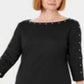Vestido feminino Karen Scott com decote canoa e tachas, preto, tamanho pequeno e pequeno